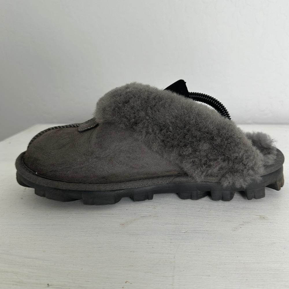 UGG Slippers Womens 7 Coquette Charcoal Grey Sheepskin Suede 5125 - Picture 6 of 12
